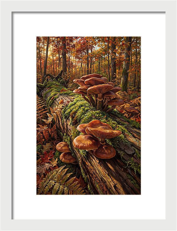 Mushrooms Among Autumn Leaves