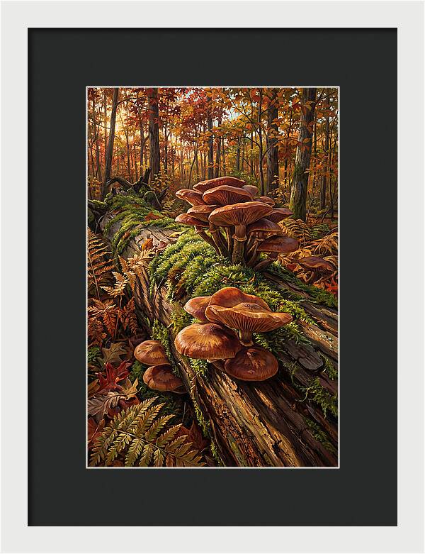 Mushrooms Among Autumn Leaves