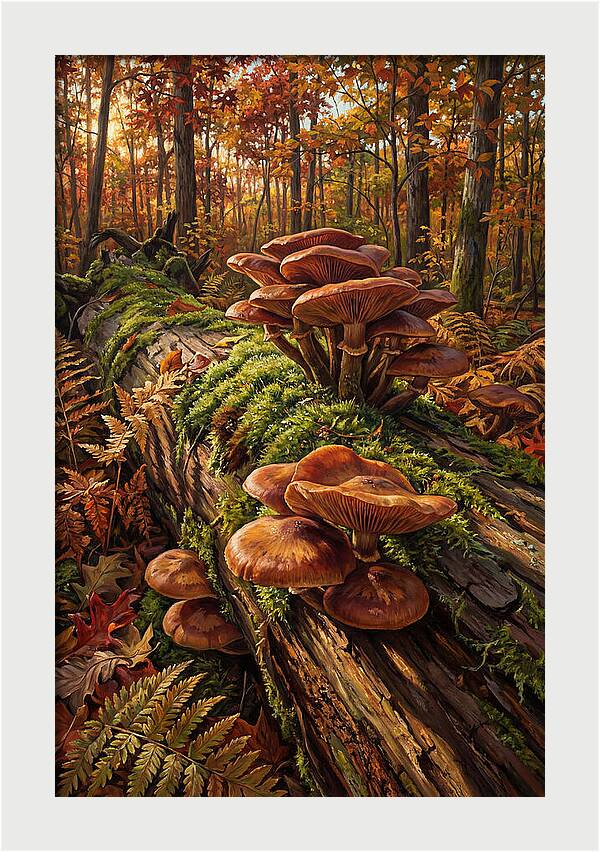 Mushrooms Among Autumn Leaves