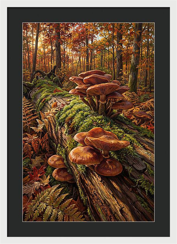 Mushrooms Among Autumn Leaves