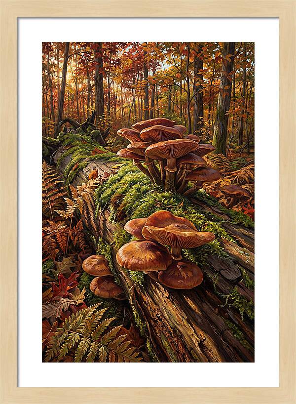 Mushrooms Among Autumn Leaves