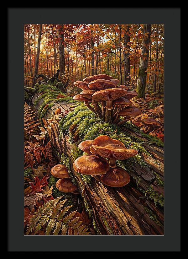 Mushrooms Among Autumn Leaves