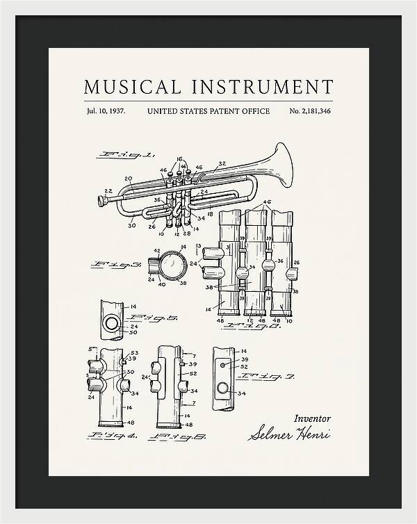 Musical Instrument Trumpet Minimalist Patent Us2181346a