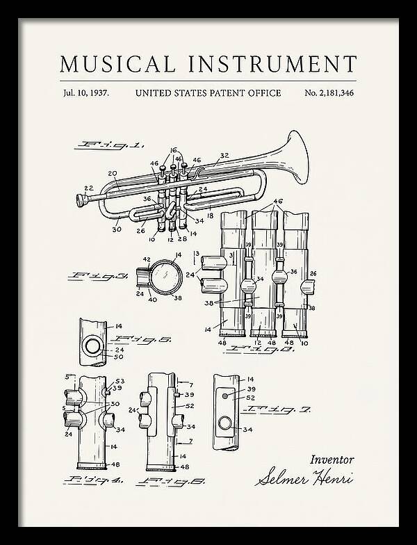 Musical Instrument Trumpet Minimalist Patent Us2181346a