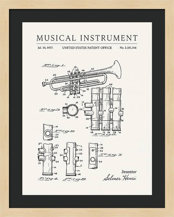 Musical Instrument Trumpet Minimalist Patent Us2181346a
