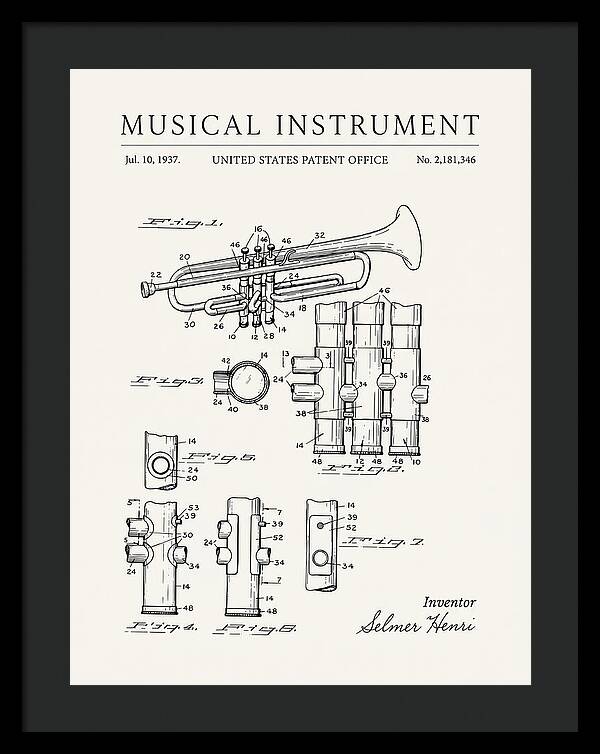 Musical Instrument Trumpet Minimalist Patent Us2181346a