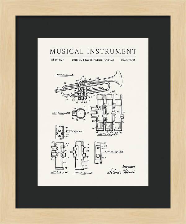 Musical Instrument Trumpet Minimalist Patent Us2181346a
