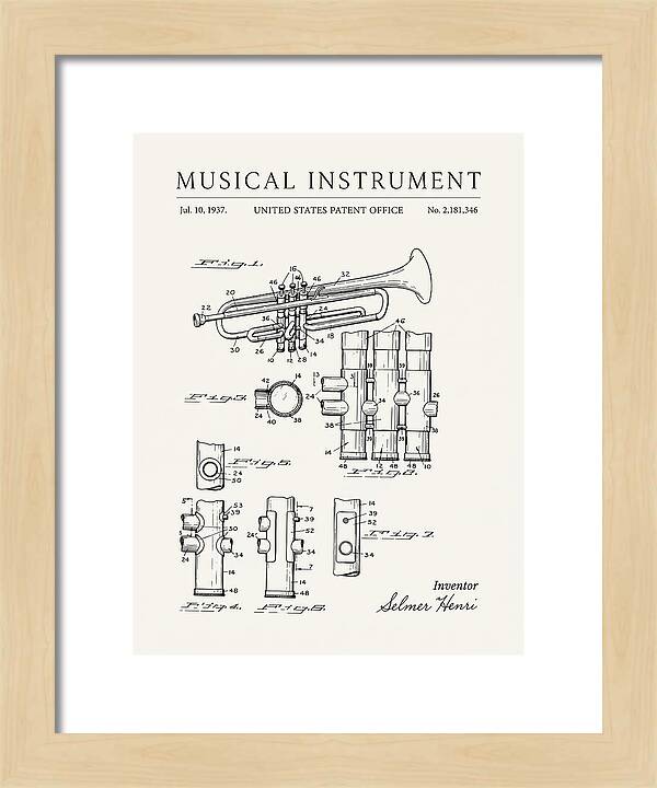 Musical Instrument Trumpet Minimalist Patent Us2181346a