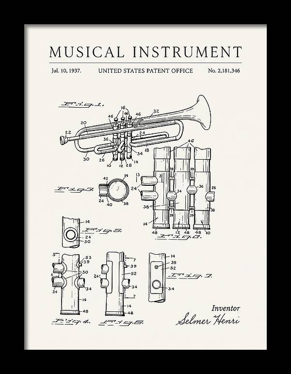 Musical Instrument Trumpet Minimalist Patent Us2181346a