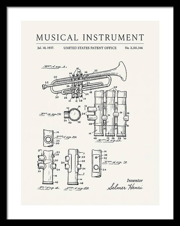Musical Instrument Trumpet Minimalist Patent Us2181346a