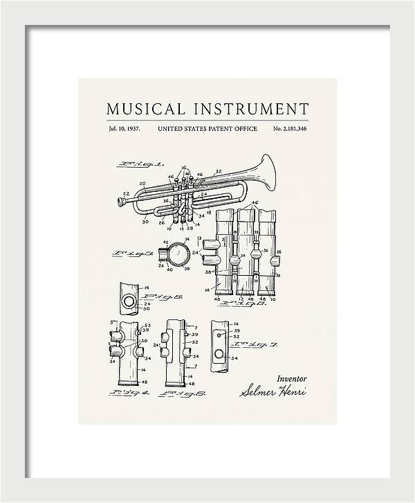 Musical Instrument Trumpet Minimalist Patent Us2181346a