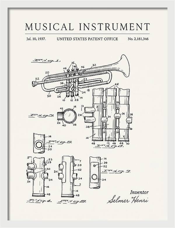 Musical Instrument Trumpet Minimalist Patent Us2181346a