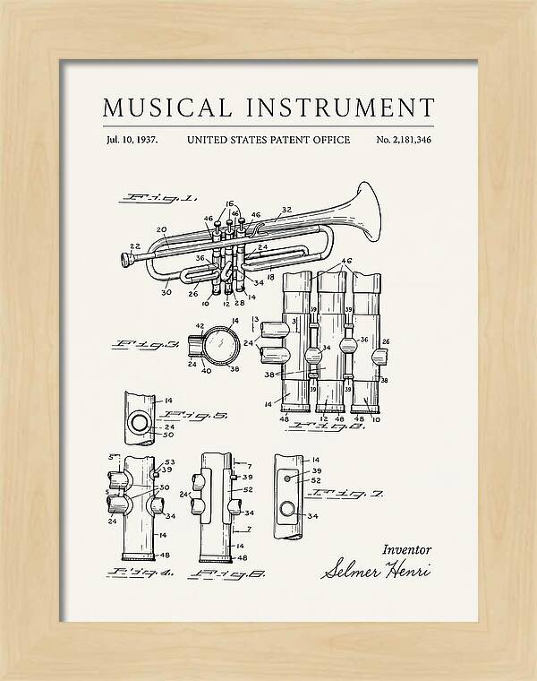 Musical Instrument Trumpet Minimalist Patent Us2181346a