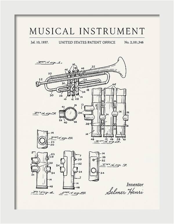Musical Instrument Trumpet Minimalist Patent Us2181346a