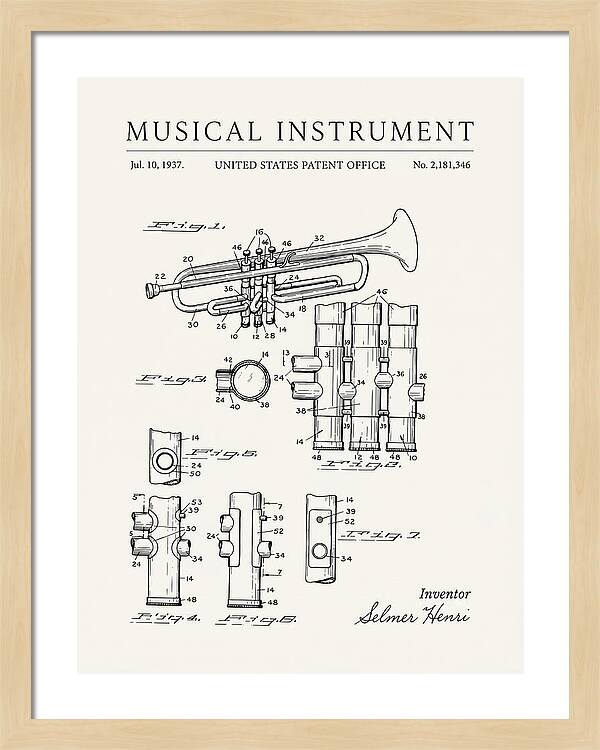 Musical Instrument Trumpet Minimalist Patent Us2181346a
