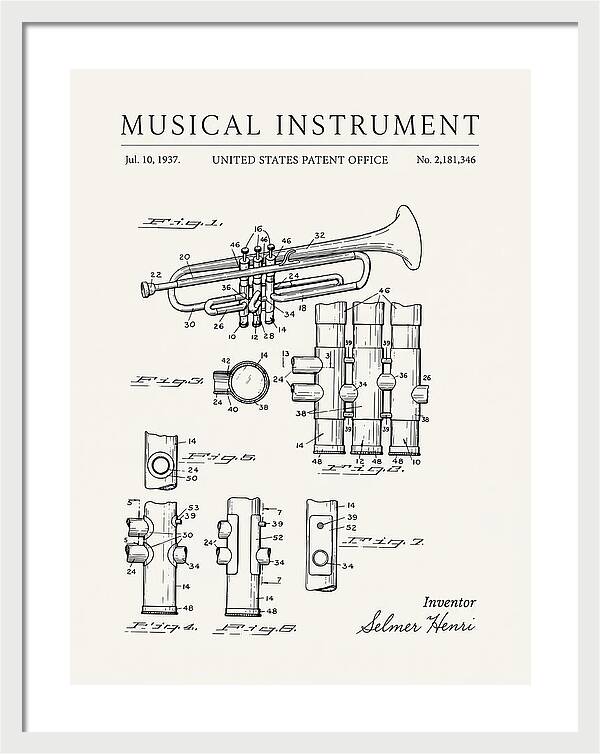 Musical Instrument Trumpet Minimalist Patent Us2181346a