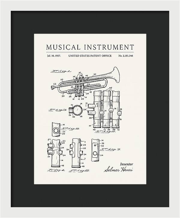 Musical Instrument Trumpet Minimalist Patent Us2181346a