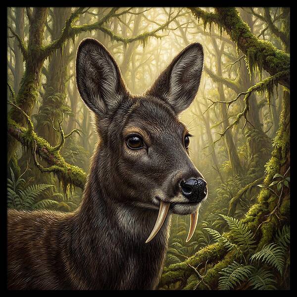 Musk Deer In Lush Forest