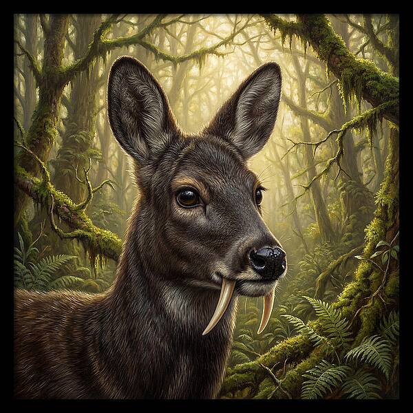 Musk Deer In Lush Forest