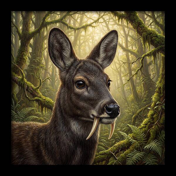 Musk Deer In Lush Forest