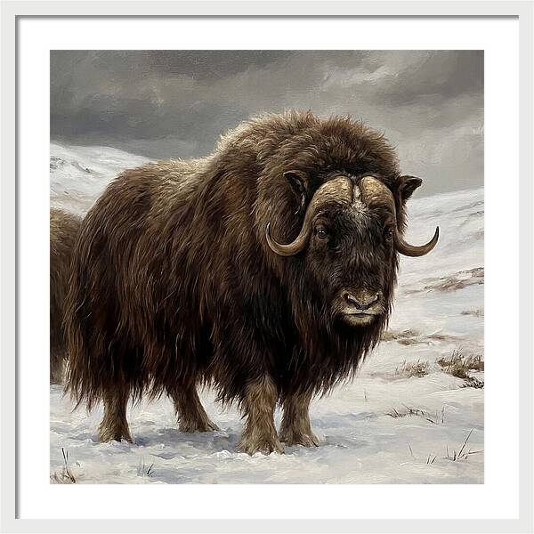 Musk Ox Amidst Snowy Terrain