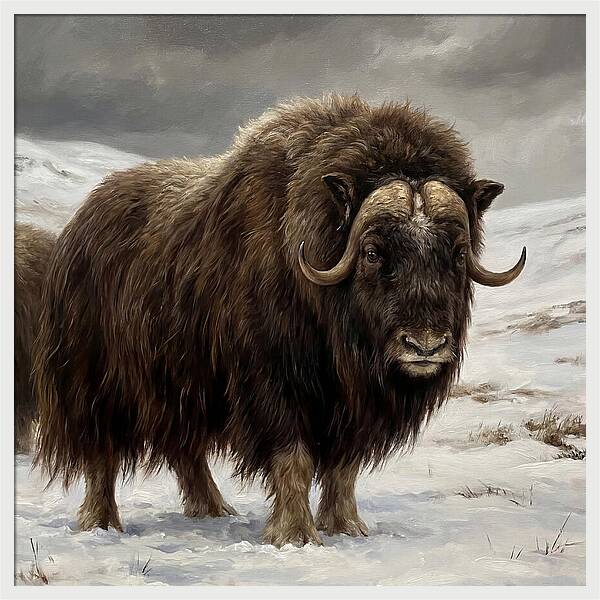 Musk Ox Amidst Snowy Terrain
