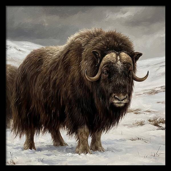 Musk Ox Amidst Snowy Terrain