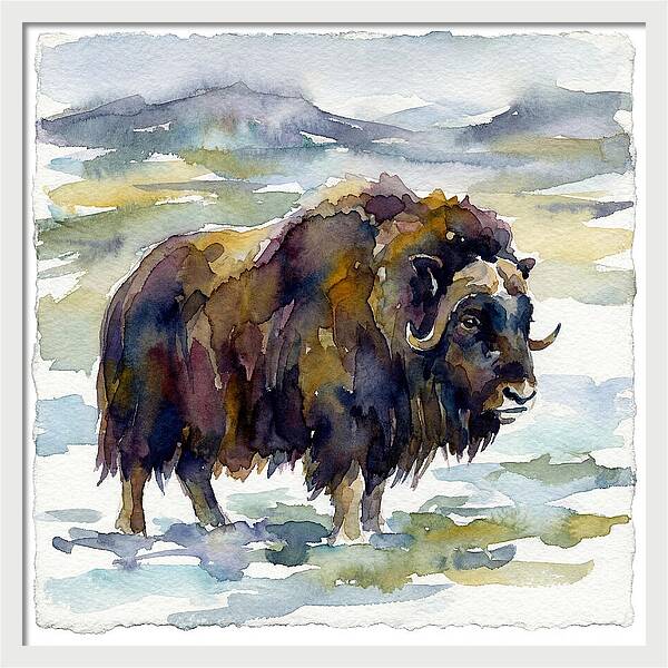 Musk Ox In Watercolor