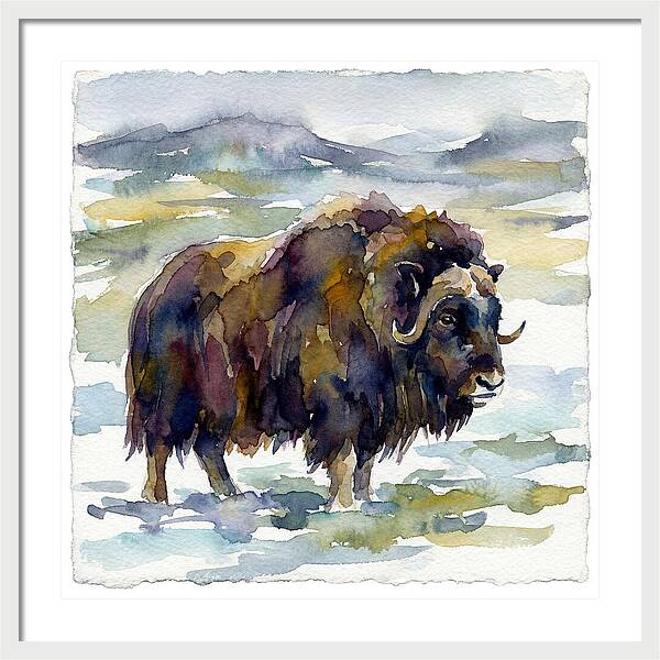 Musk Ox In Watercolor