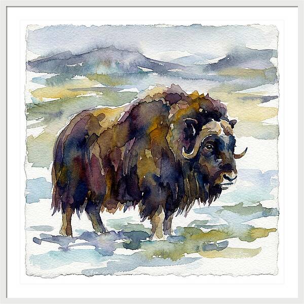 Musk Ox In Watercolor