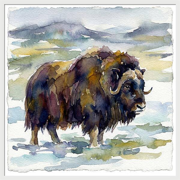 Musk Ox In Watercolor