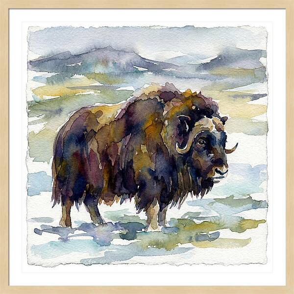 Musk Ox In Watercolor
