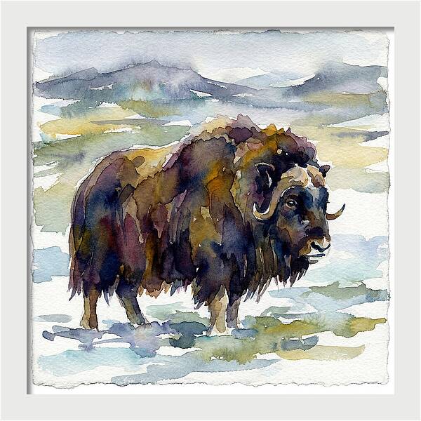 Musk Ox In Watercolor
