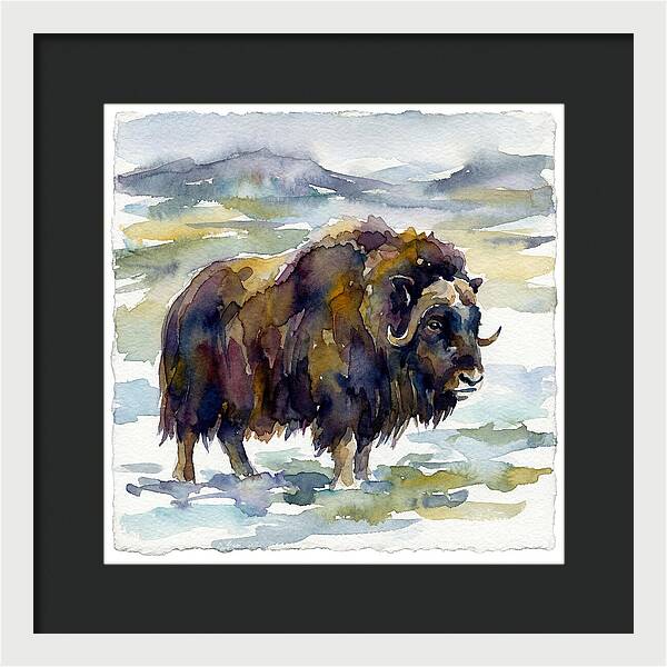 Musk Ox In Watercolor