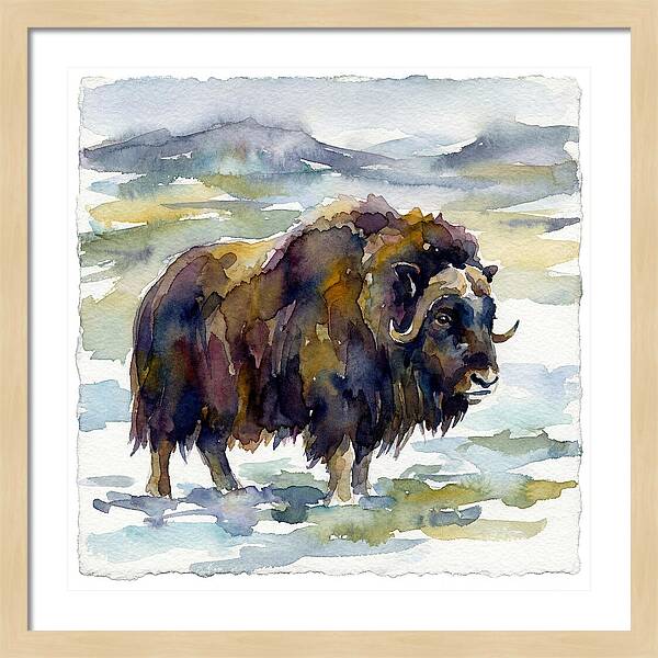 Musk Ox In Watercolor
