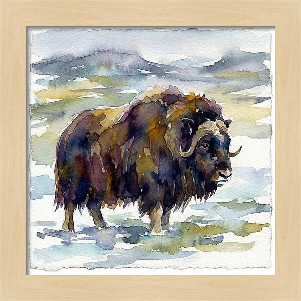 Musk Ox In Watercolor
