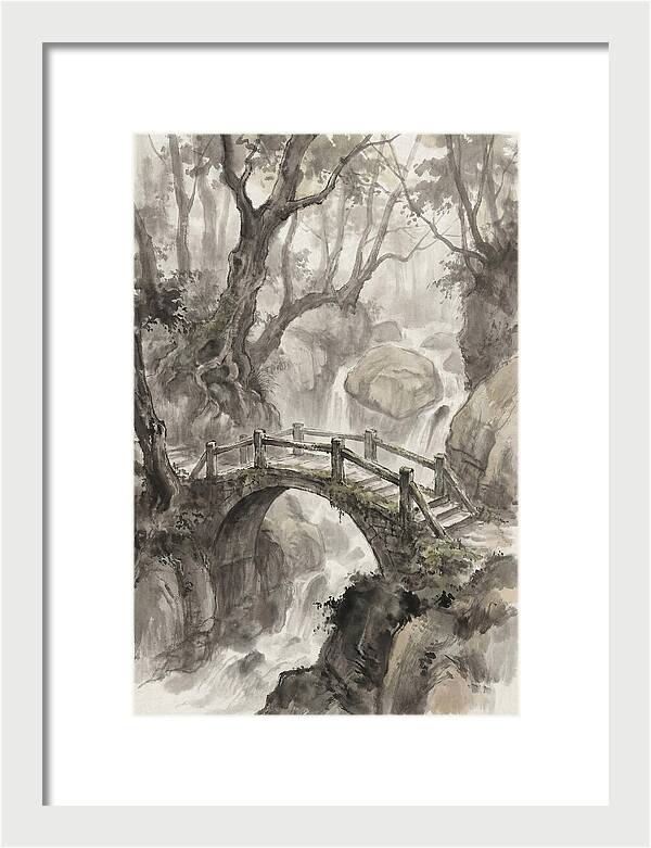 Narrow Stone Footbridge Over Mossy Ravine