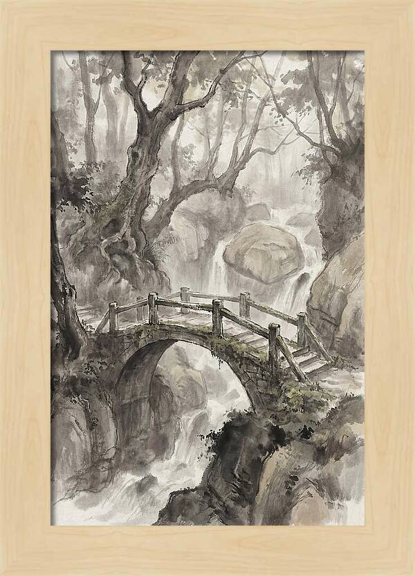 Narrow Stone Footbridge Over Mossy Ravine