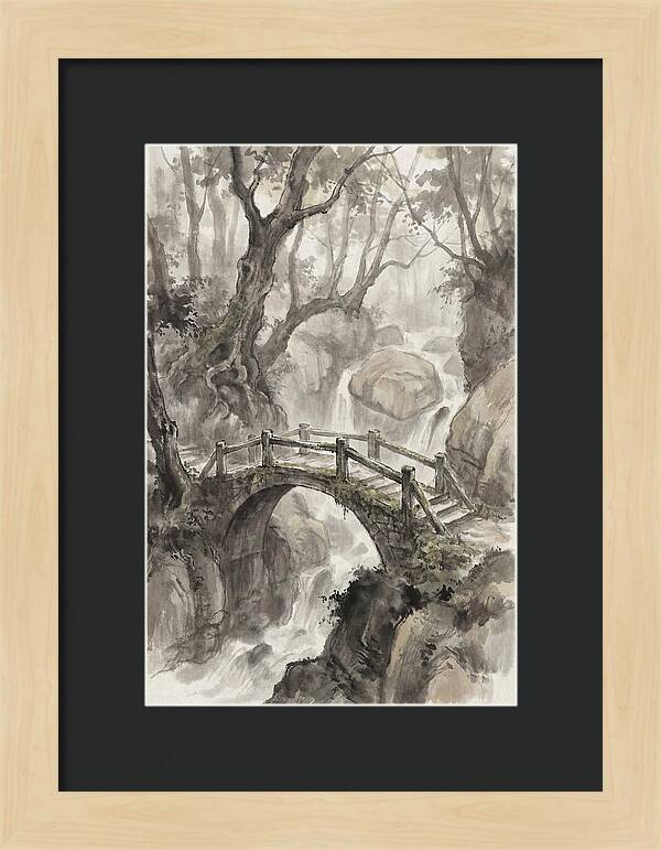 Narrow Stone Footbridge Over Mossy Ravine