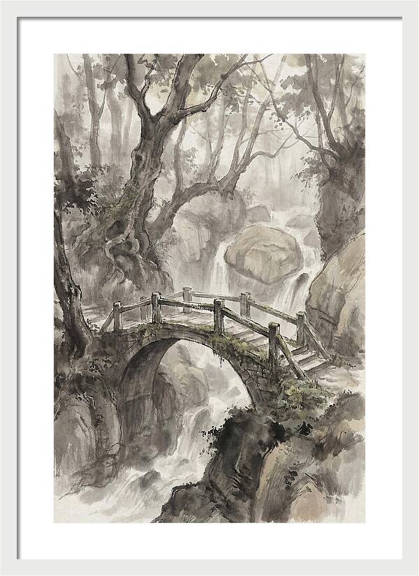 Narrow Stone Footbridge Over Mossy Ravine
