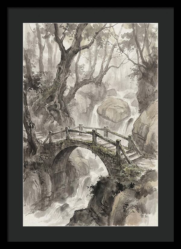Narrow Stone Footbridge Over Mossy Ravine
