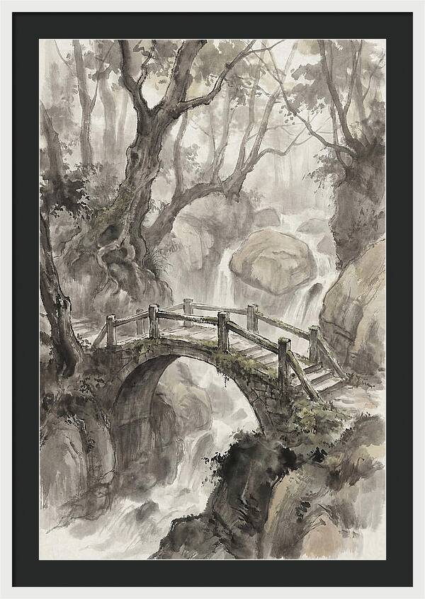 Narrow Stone Footbridge Over Mossy Ravine