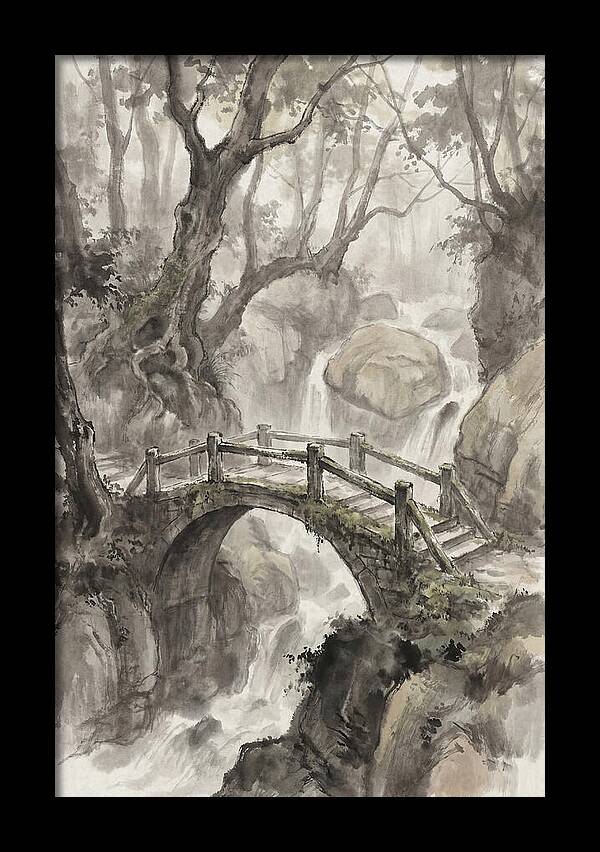 Narrow Stone Footbridge Over Mossy Ravine