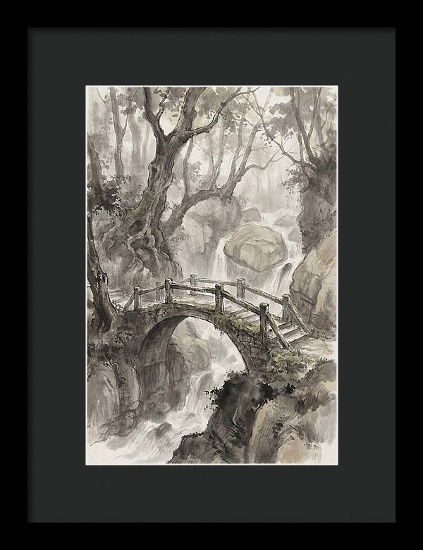 Narrow Stone Footbridge Over Mossy Ravine