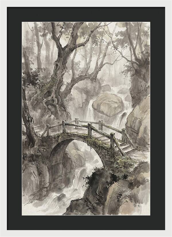 Narrow Stone Footbridge Over Mossy Ravine