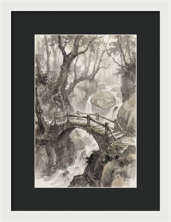 Narrow Stone Footbridge Over Mossy Ravine