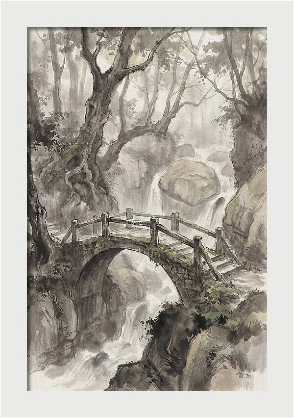 Narrow Stone Footbridge Over Mossy Ravine