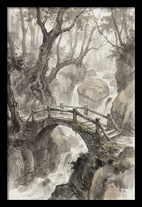 Narrow Stone Footbridge Over Mossy Ravine
