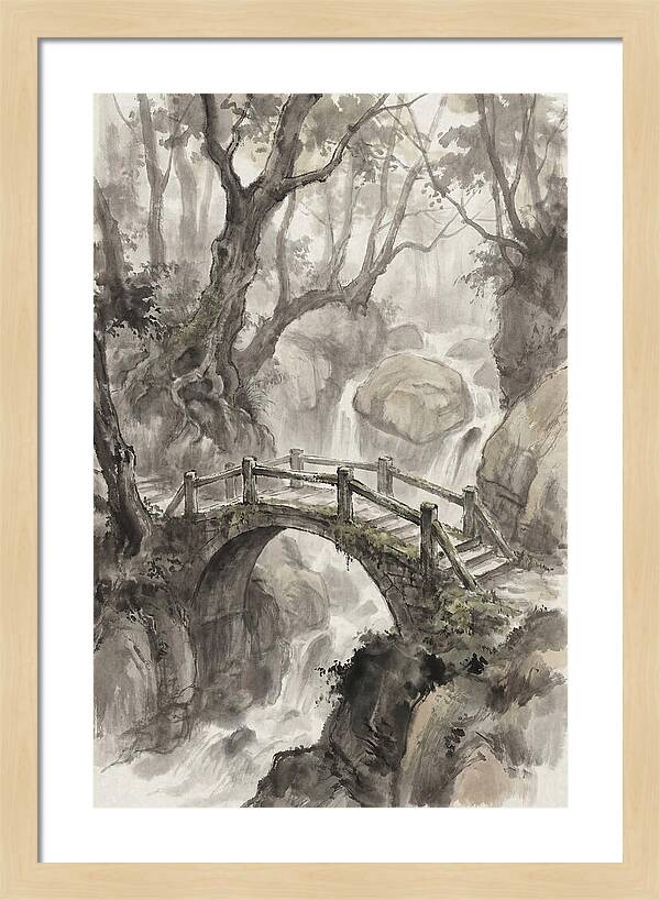 Narrow Stone Footbridge Over Mossy Ravine