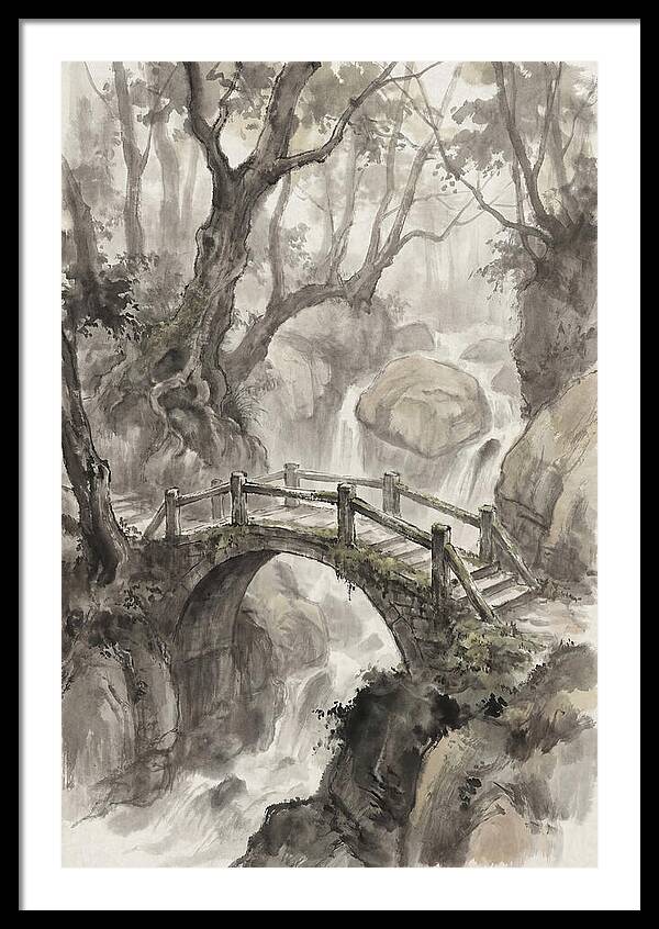 Narrow Stone Footbridge Over Mossy Ravine